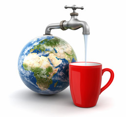 Wall Mural - 3d Globe with Water tap. Image with clipping path