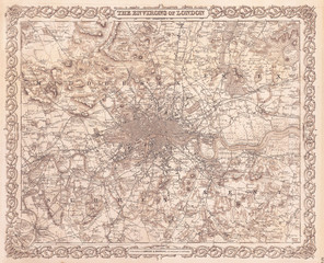 Fototapete - 1855, Colton Map or Plan of London, England