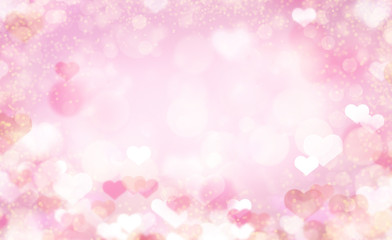 Poster - Valentine Day background with bokeh hearts