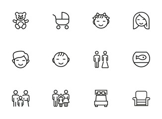 Poster - Parenthood line icon set. Boy, girl, couple, parents. People concept. Can be used for topics like family, children, home