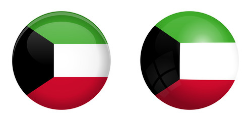 Wall Mural - Kuwaiti flag under 3d dome button and on glossy sphere / ball.