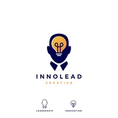 Wall Mural - human head bulb lamp idea think logo vector icon illustration