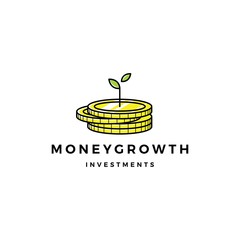 Wall Mural - coin leaf sprout money grow growth investment logo vector icon illustration