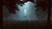 Floating Evil Spirit In A Wooded Clearing With A Beam Of Light 3d Illustration 3d Render