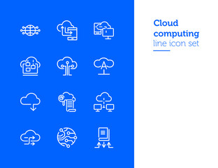 Poster - Cloud computing line icon set. Set of line icons on white background. Programming concept. System, service, device. Vector illustration can be used for topics like technology, internet, computer