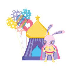 Poster - cute circus rabbit with layer and balloons helium