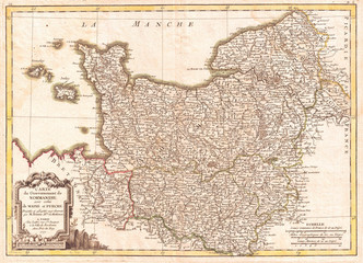 Fototapete - 1771, Bonne Map of Normandy, France, Rigobert Bonne 1727 – 1794, one of the most important cartographers of the late 18th century
