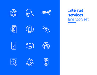 Poster - Internet services line icon set. Navigator, video content, VR picture. Modern technology concept. Can be used for topics like app development, virtual reality, mobile applications