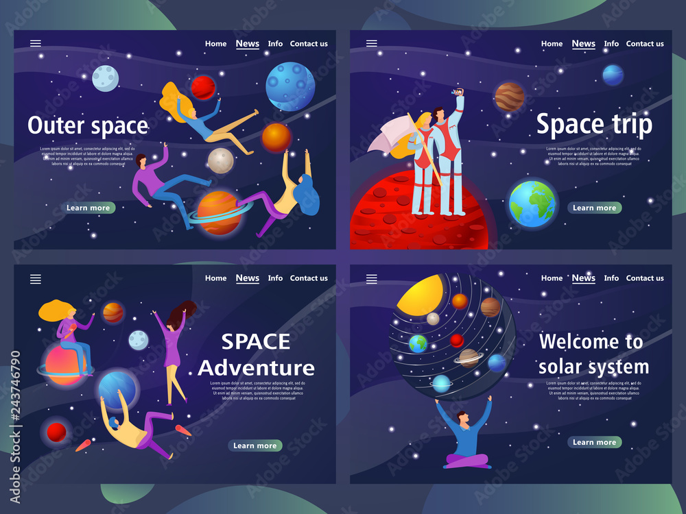 Website page templates for outer space and adventure. Landing page ...