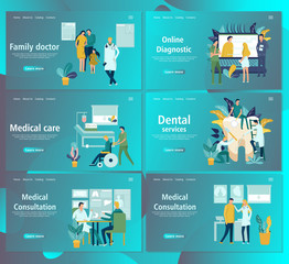 Web page design template for online medical support, health care, laboratory, dental services, a family doctor, diagnostic. Vector illustration for the website and mobile landing page