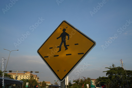 Fotografía Siem Reap,Cambodia-Januay 9, 2019: A pedestrian crossing sign on National Highwa