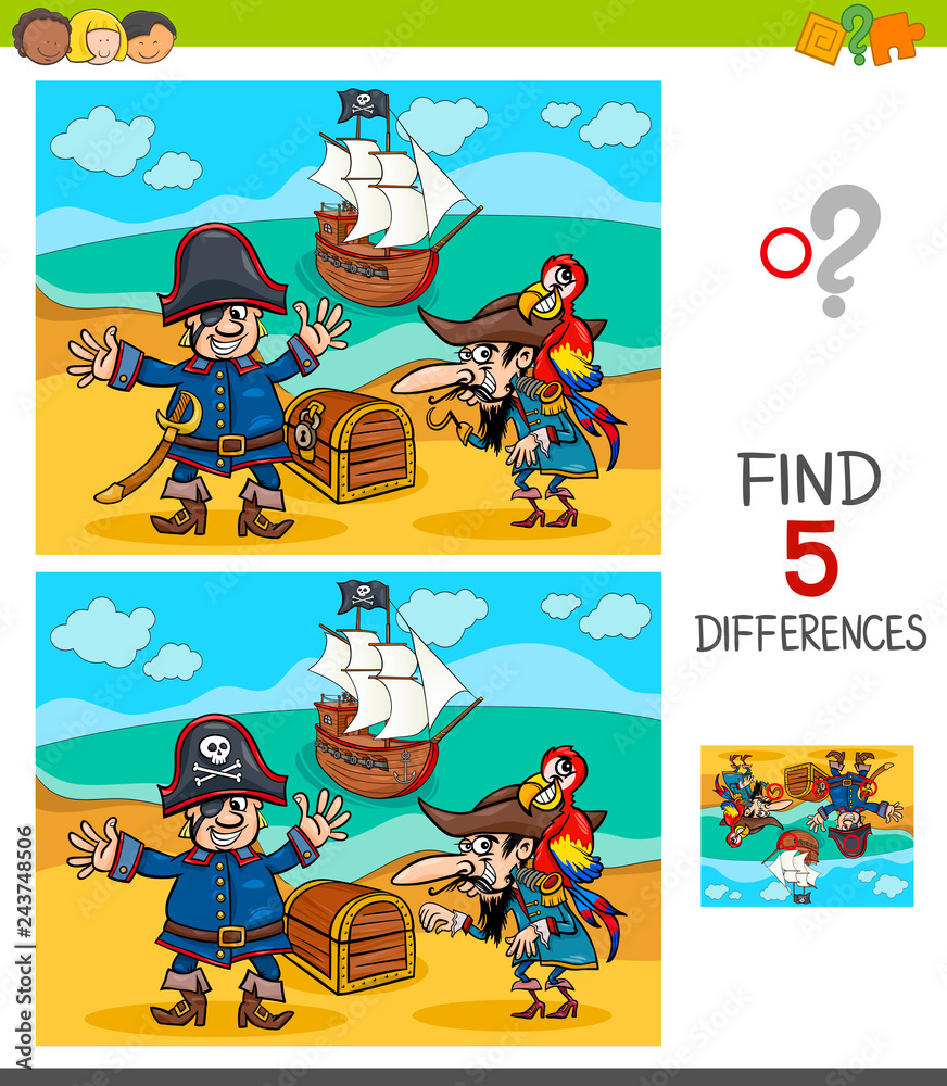 differences game with pirate characters Stock Vector | Adobe Stock