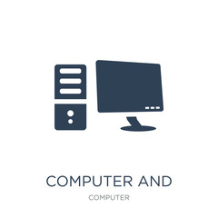 Sticker - computer and monitor icon vector on white background, computer a