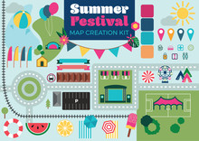 Map Creation Kit For Summer Festival In Flat Vector With Community Event Vibe