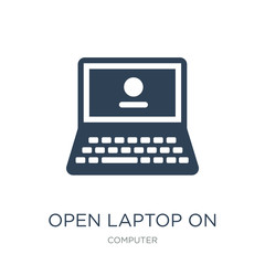 Sticker - open laptop on icon vector on white background, open laptop on t