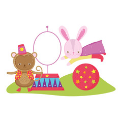 Poster - cute circus rabbit in balloon