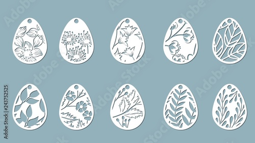 Bell Leaves Flowers Fern Chamomile Carved In Egg Set Of Paper Easter Egg Stickers Vector Illustration Sticker Set Pattern For The Laser Cut Serigraphy Plotter And Screen Printing Kaufen Sie Diese