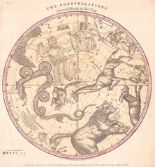 Fototapete - 1856, Burritt, Huntington Map of the Stars and Constellations of the Northern Hemisphere