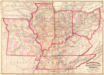 Wall Mural - 1873, Asher Adams Map of the Midwest, Ohio, Indiana, Illinois, Missouri, Kentucky