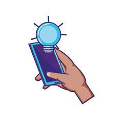 Sticker - hand using smartphone with bulb