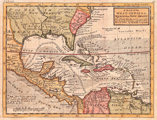 Fototapete - 1732, Herman Moll Map of the West Indies and Caribbean