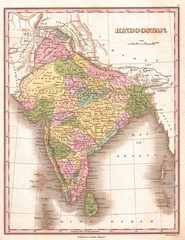 Fototapete - 1827, Finley Map of India, Anthony Finley mapmaker of the United States in the 19th century