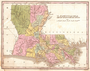 Fototapete - 1827, Finley Map of Louisiana, Anthony Finley mapmaker of the United States in the 19th century