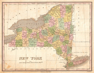 Wall Mural - 1827, Finley Map of New York State, Anthony Finley mapmaker of the United States in the 19th century