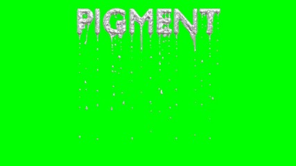 animated dripping a lot of silver paint or ink or liquid metal from all caps text pigment. liquid is