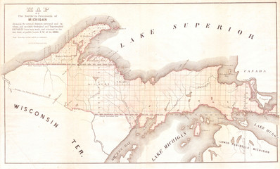 Wall Mural - 1849, Land Survey Map of Michigan Upper Peninsula