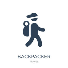 Backpacker Icon Vector On White Background, Backpacker Trendy Filled Icons From Travel Collection, Backpacker Vector Illustration