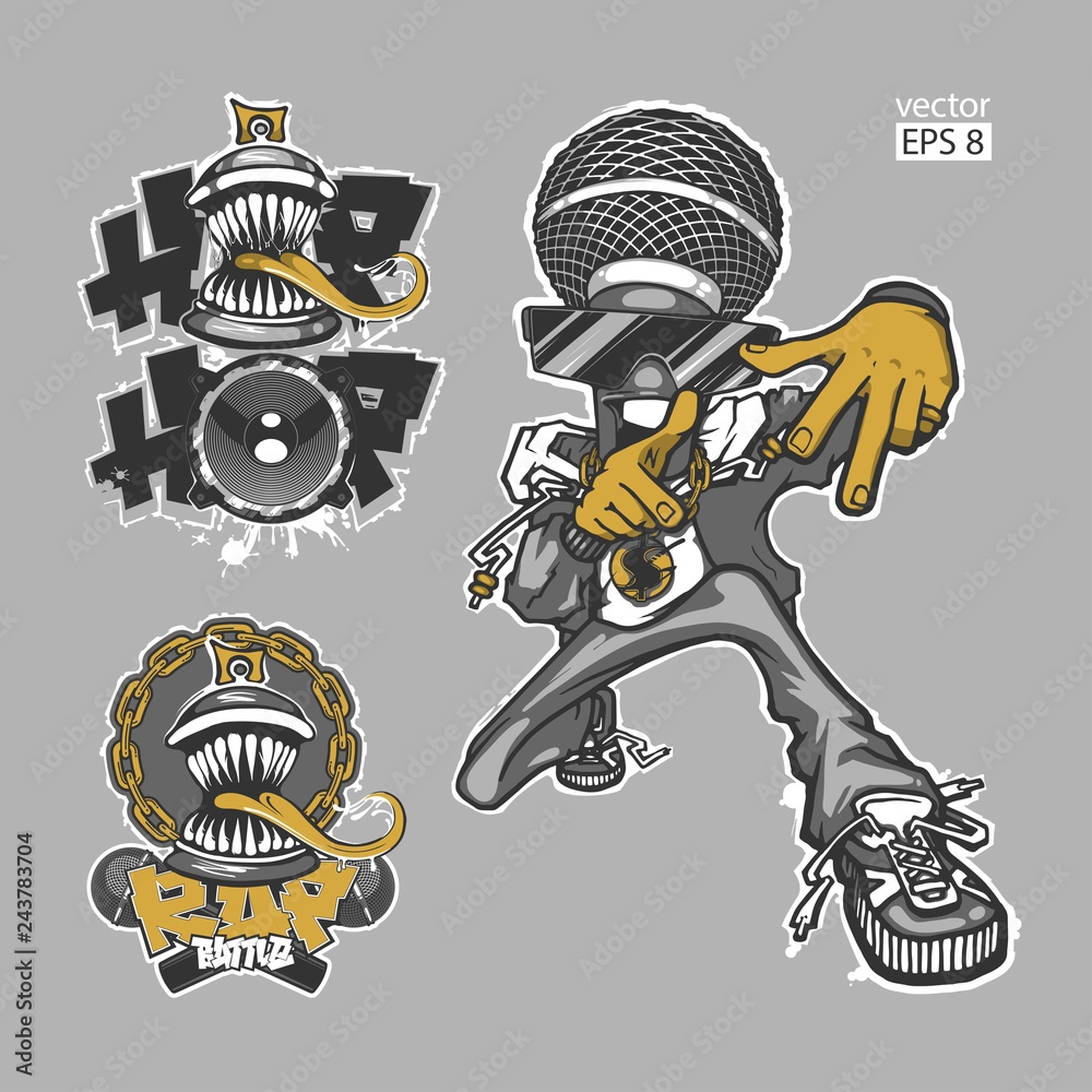 Collection of emblems Hip Hop battle. Set of vector logos, badges and  stickers Hip Hop and Rap music. Stock Vector | Adobe Stock, image size:1000x1000