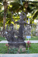 Wall Mural - Buddha Park (Wat Xieng Khuan) is a famous sculpture park with more than 200 religious.