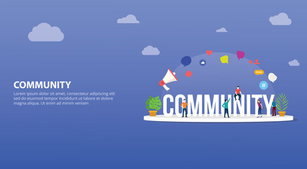 Poster - community people concept with big text and people around with modern style and icon for website design page for landing ui with free space for text - vector