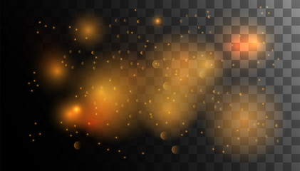 Wall Mural - transparent glow light effect.gold glitter powder splash background. golden dust. magic mist glowing