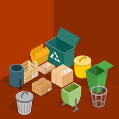 Poster - Trash can concept banner. Isometric banner of trash can vector concept for web, giftcard and postcard