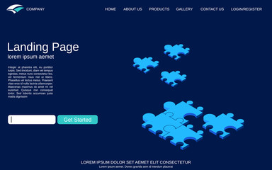  Website landing page vector template. Blue background with digital technology isometric comcept illustration 