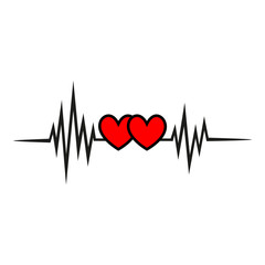 heartbeat, pulse with double heart, symbol forever love for couples, best friends, wedding, valentin