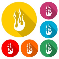 Sticker - Fire Flame Logo or icon, color set  with long shadow