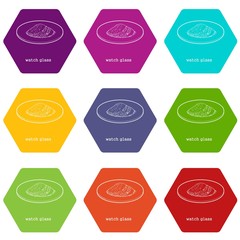 Sticker - Watch glass icons 9 set coloful isolated on white for web