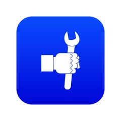Poster - Wrench tool in man hand icon digital blue for any design isolated on white vector illustration