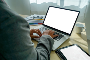 Poster - mock up Using laptop with blank screen computer modern