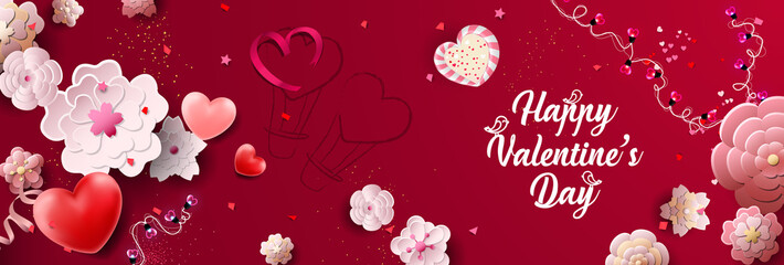 Wall Mural - Happy Valentines Day greeting card template with typography text happy valentine`s day. valentines day lettering with valentine heart - Valentine Background.