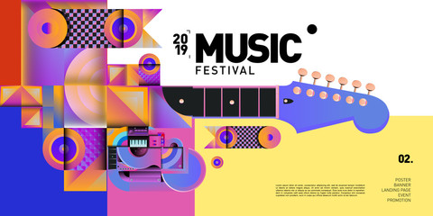 Wall Mural - Vector Colorful Music Festival for Event Banner and Poster. Colorful Geometric Abstract Background Template in Eps10.