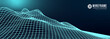 © greens87 - Abstract wireframe landscape background. Cyberspace neon blue grid. 3d technology vector illustration.