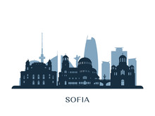Sofia Skyline, Monochrome Silhouette. Vector Illustration.
