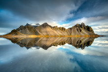 stokksnes mountains reflected in Icelandic