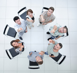 Wall Mural - top view.creative business group pointing to you