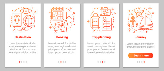 Travel organization onboarding mobile app page screen with linea