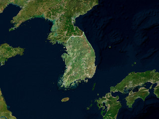 Satellite image of South Korea with borders (Isolated imagery of South Korea. Elements of this image furnished by NASA)